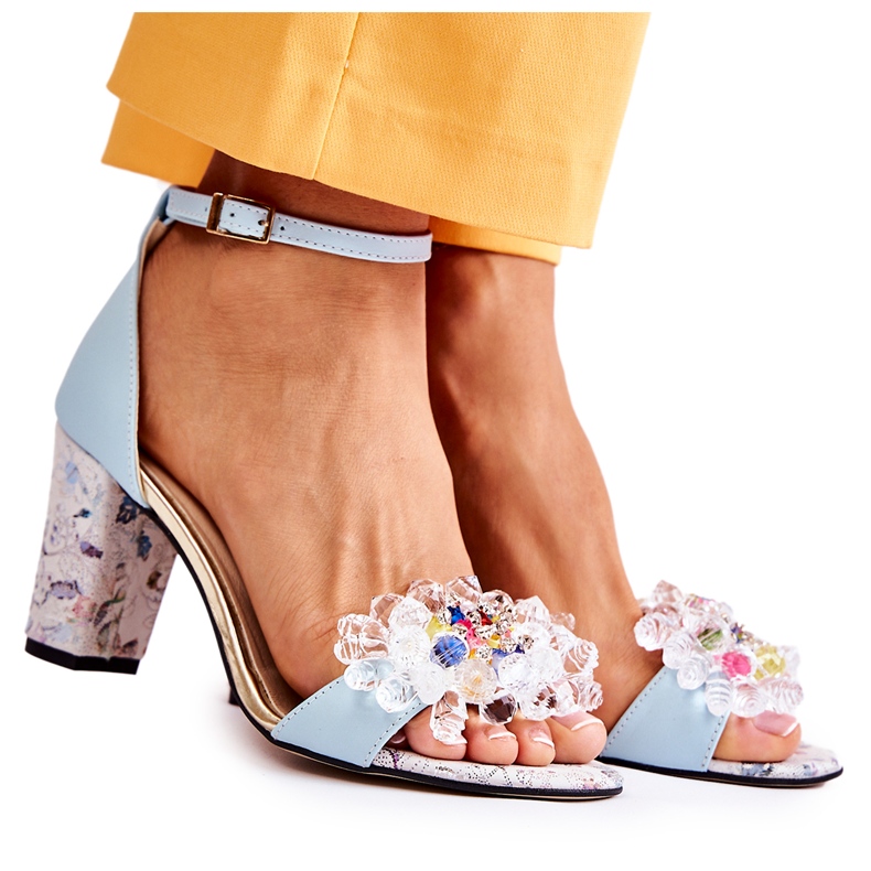 PA2 Sandales en cuir sur une barre avec cristaux Velinda bleus