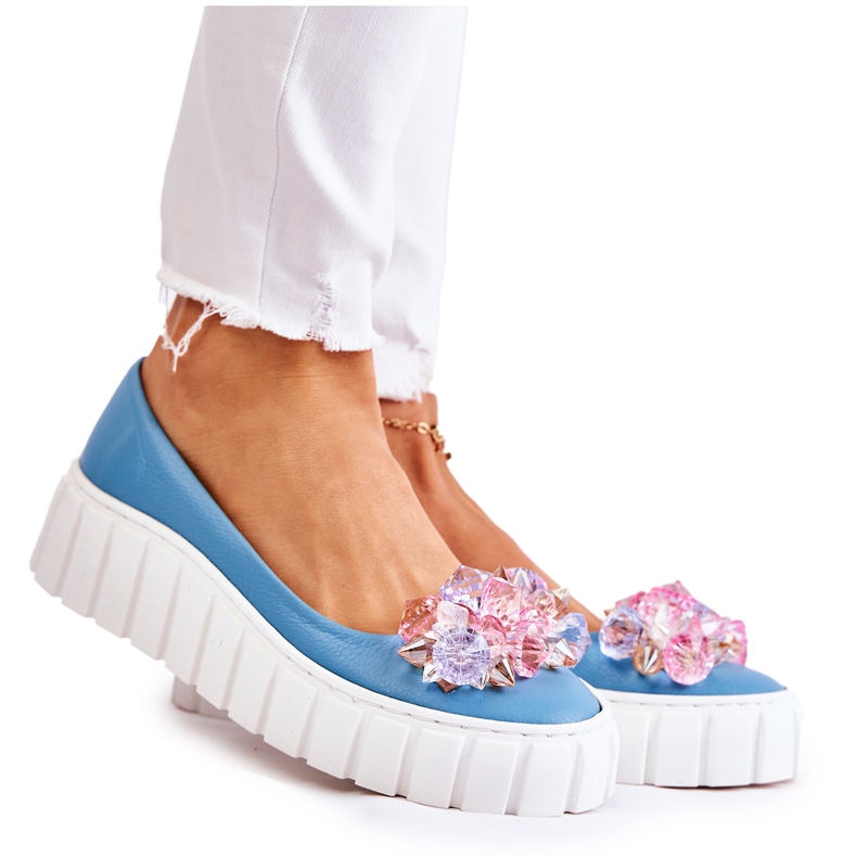 PA2 Ballerines En Cuir Sur Une Plateforme Ornée D'un Ornement De Ladette Bleu Et Blanc