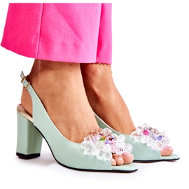 PA2 Sandales escarpins en cuir à la mode avec décoration Meriss verte