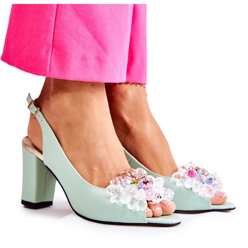 PA2 Sandales escarpins en cuir à la mode avec décoration Meriss verte