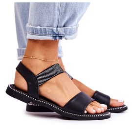 PE1 Sandales Classiques à Talon Plat pour Femme Noir Catis le noir
