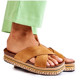 PG1 Pantoufles en daim pour femmes sur la plate-forme Camel Jossie brun