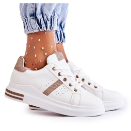 FK2 Chaussures de sport pour femmes, nouées blanches Otylia doré