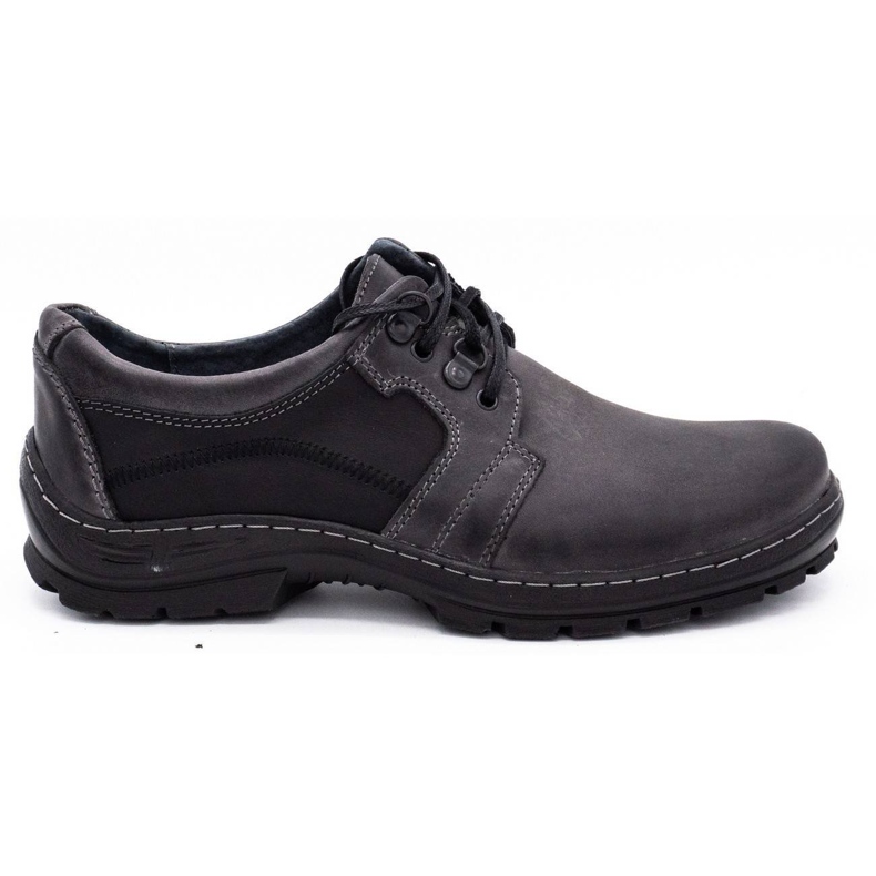Polbut Chaussures en cuir pour hommes grises K19 le noir