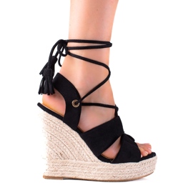 SHELOVET Espadrilles Sandales Hautes Attachées noir