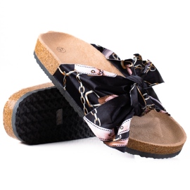 SHELOVET Chaussons Noirs Avec Un Nœud