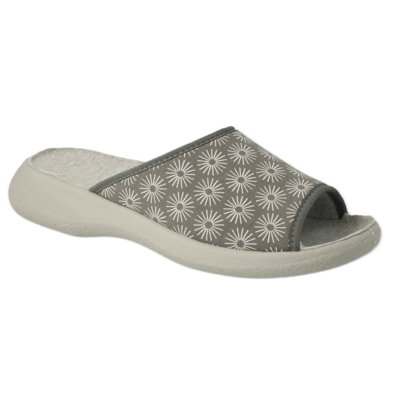 Befado chaussons en pu pour femmes 442D197, gris avec fleurs Befado chaussons en pu pour femmes 442D197, gris avec fleurs