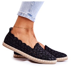 PE1 Ballerines à enfiler pour femme avec fleurs de venise noires