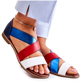 PE1 Sandales En Cuir Côtelé Bleu Pouilles blanc rouge bleu marine