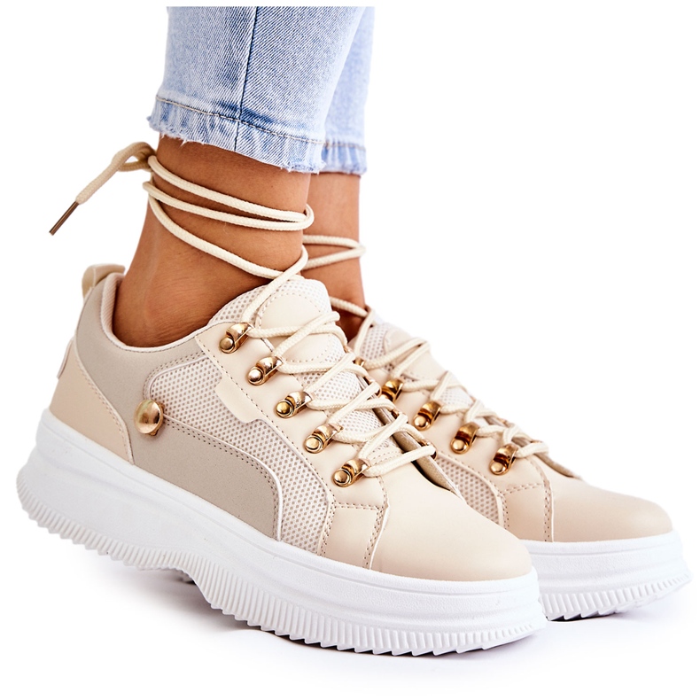 PG1 Chaussures Sport Cuir Femme Beige Salmira