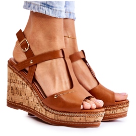 PG1 Sandales classiques en cuir sur talon compensé Valorin marron brun
