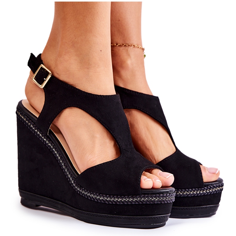 PG1 Sandales Compensées Classiques en Daim Noir Lysette le noir