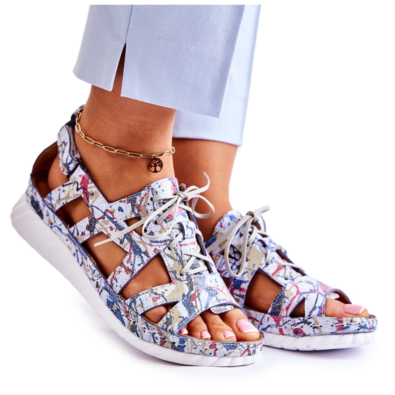 Maciejka Sandale Cuir Avec Velcro Pour Femme 05375-06 Bleu multicolore