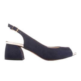 Marco Shoes Sandales en daim bleu marine avec un talon stable