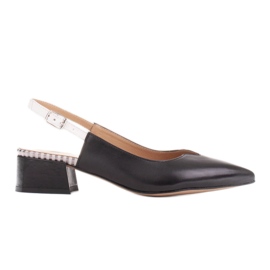 Marco Shoes Escarpins bas à talon ouvert en cuir naturel délicat blanche le noir
