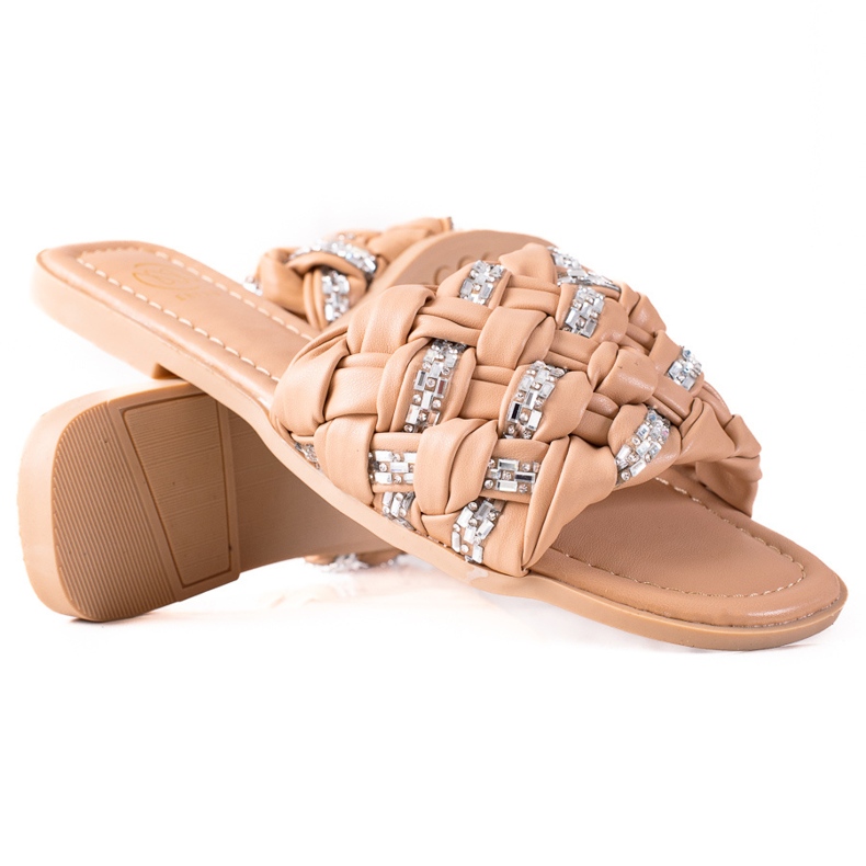 SHELOVET Chaussons tressés avec cristaux beige argent SHELOVET Chaussons tressés avec cristaux beige argent