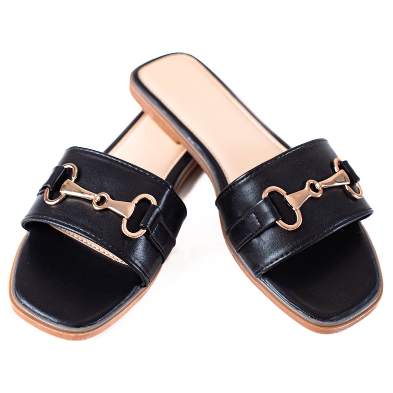 SHELOVET Pantoufles noires pour femmes le noir