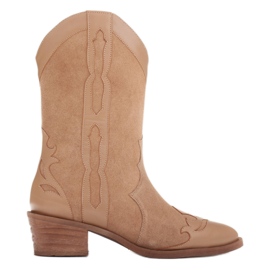 Marco Shoes Bottes en daim naturel avec éléments en cuir beige