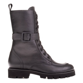 Marco Shoes Bottes en cuir pleine fleur noir