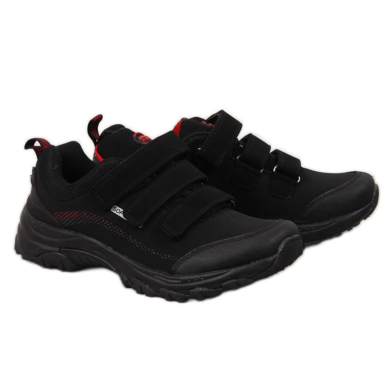 Chaussures de trekking avec fermeture scratch imperméables noires et rouges American Club le noir