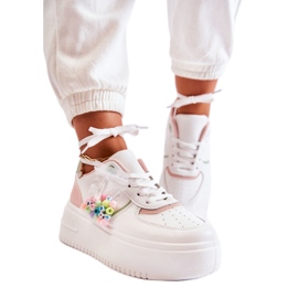 PS1 Chaussures de sport nouées pour femmes Baskets Blanc-Rose Manille