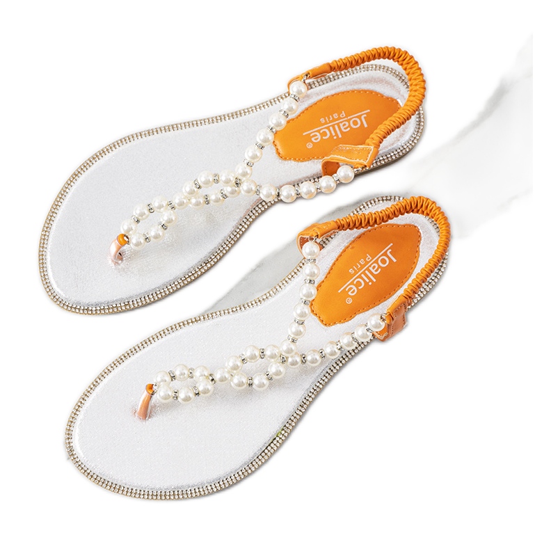 Sandales orange avec perles Tana argent