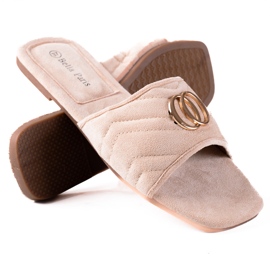 SHELOVET Pantoufles en daim pour femmes beige