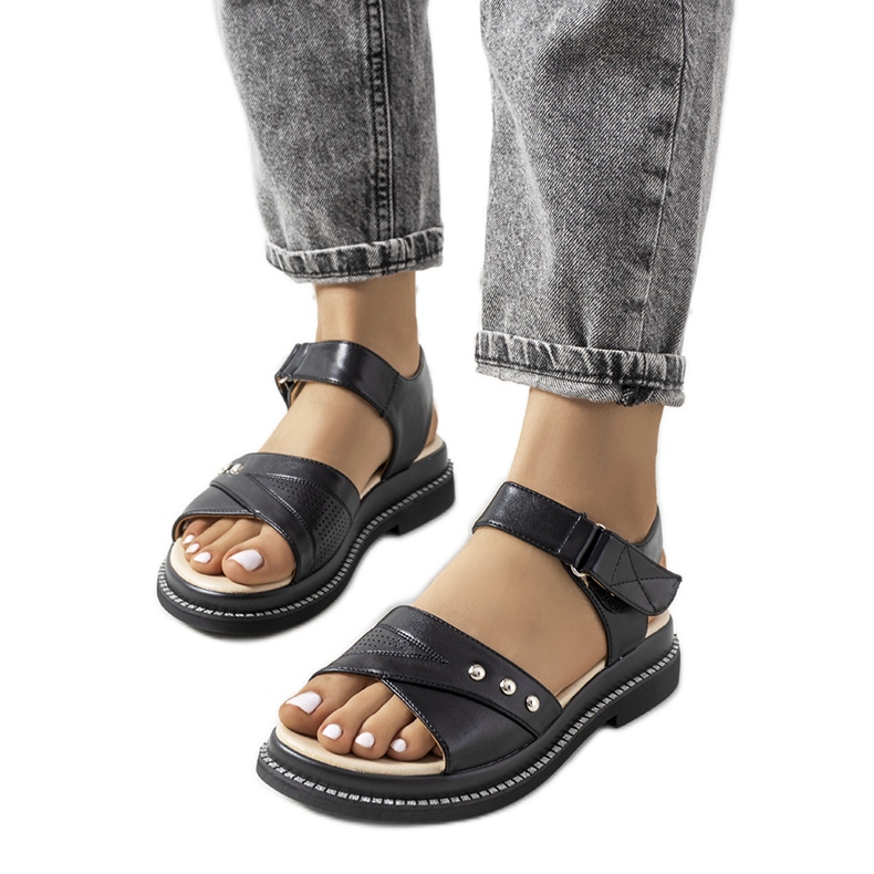 Sandales noires sur la plateforme Meis le noir