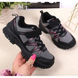 Chaussures de trekking pour enfants imperméables avec fermeture scratch gris American Club noir