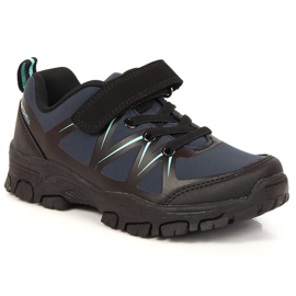 Chaussures de trekking pour enfants imperméables avec velcro bleu marine American Club noir