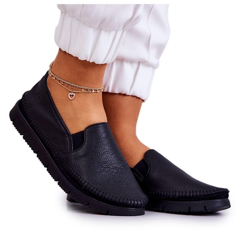 Chaussures à enfiler en cuir pour femmes Maciejka 03512-01 Noir le noir