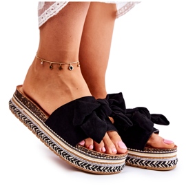 PG1 Chaussons Pour Femme Sur Une Plateforme Massive Avec Un Nœud Noir Macardi