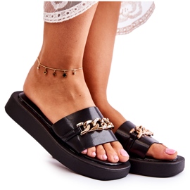 S.Barski Pantoufles Megosa noires à la mode avec chaîne