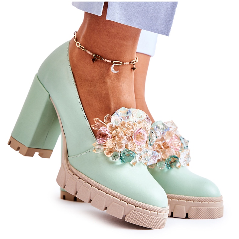 PA2 Escarpins élégants avec ornement Caterine vert lisse