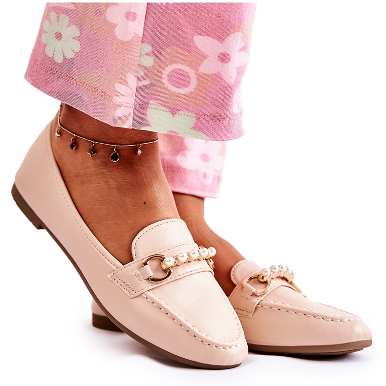 PG1 Mocassins Femme Avec Perles Décoratives Beige Sergia