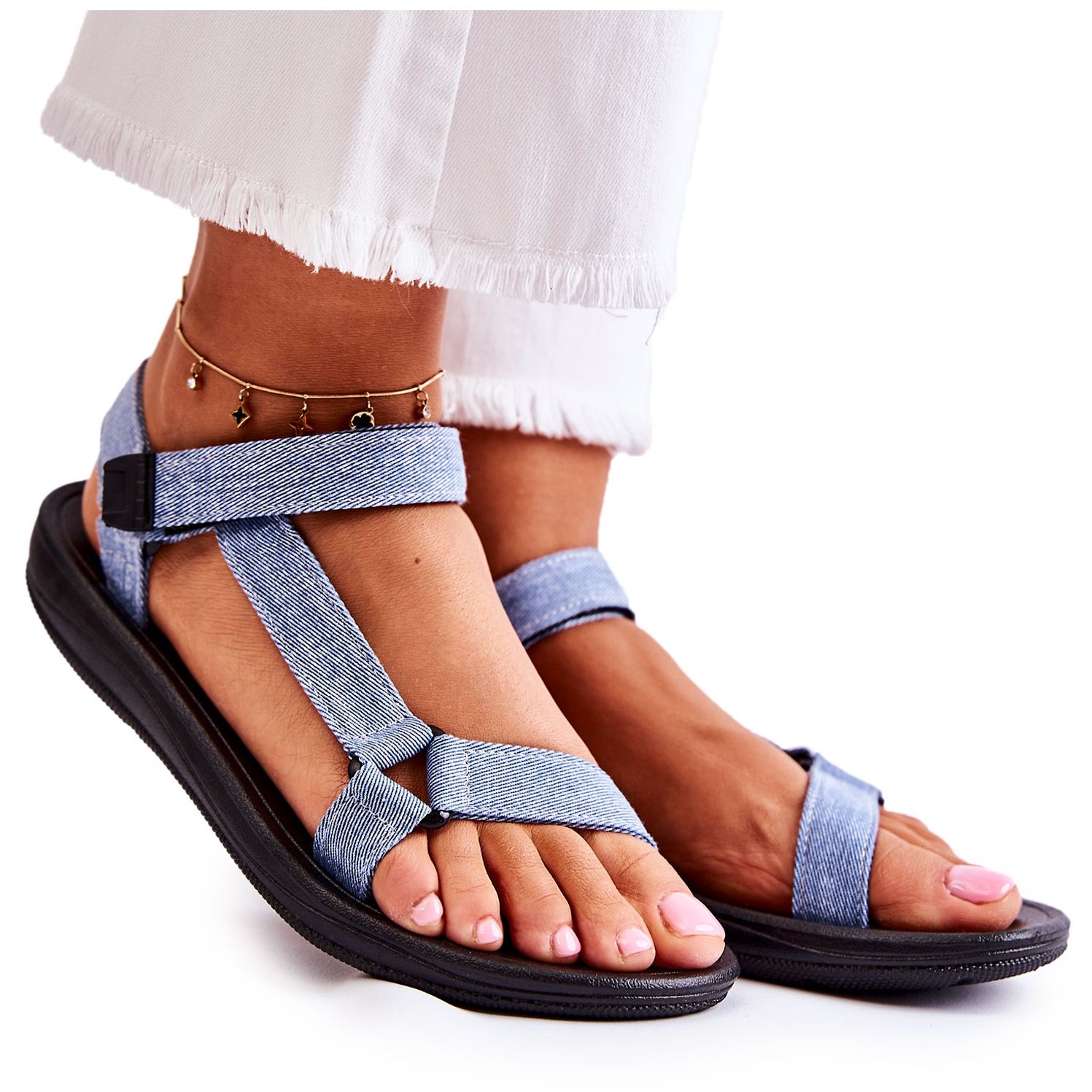 Sandales Velcro classiques pour femmes bleu clair