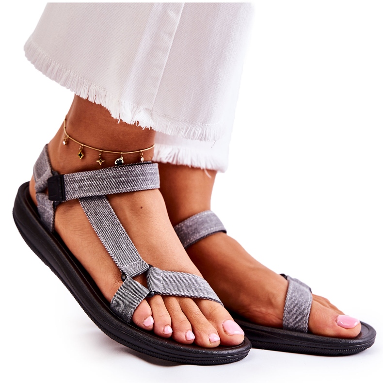 PM1 Sandales Classiques Femme Avec Velcro Gris Kalla