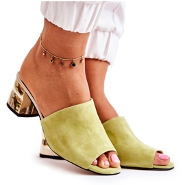 PA2 Pantoufles À Talons En Daim Pour Femmes Vert Perry
