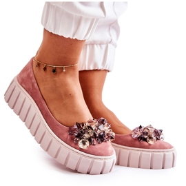 PA2 Ballerines en daim sur plateforme avec ornement Ladette rose