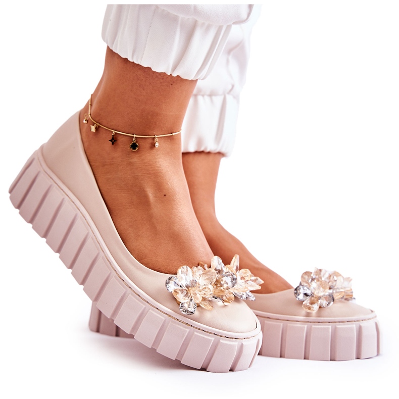 PA2 Ballerines en cuir sur plateforme avec ornement Ladette beige PA2 Ballerines en cuir sur plateforme avec ornement Ladette beige
