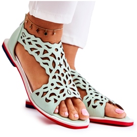 PA2 Sandales Cuir Ajourées Vert Clair Alima