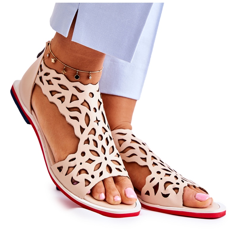 PA2 Sandales Légères Ajourées Cuir Beige Alima