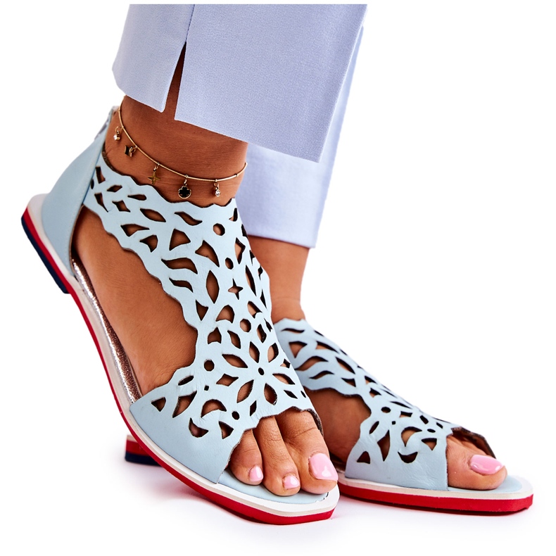 PA2 Sandales Légères Ajourées en Cuir Bleu Clair Alima