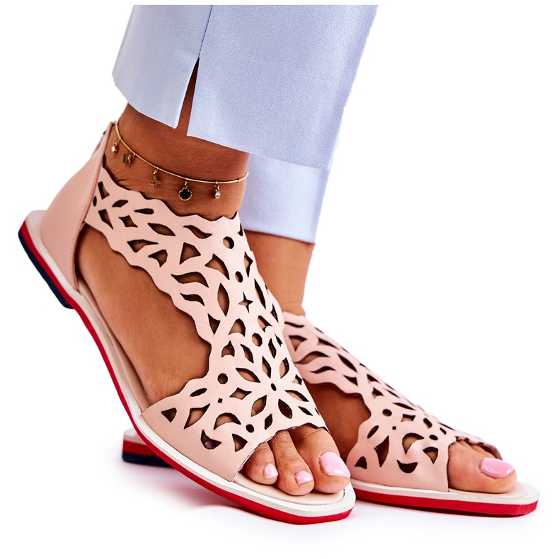 PA2 Sandales Cuir Rose Clair Ajourées Alima