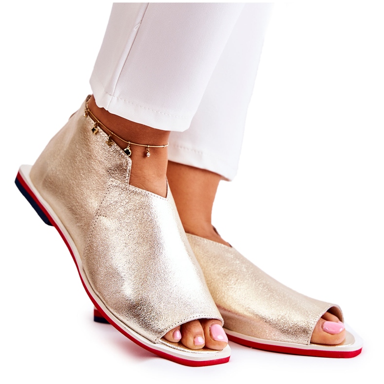 Nicole Sandales En Cuir Sur Un Slider Clorie Doré d'or