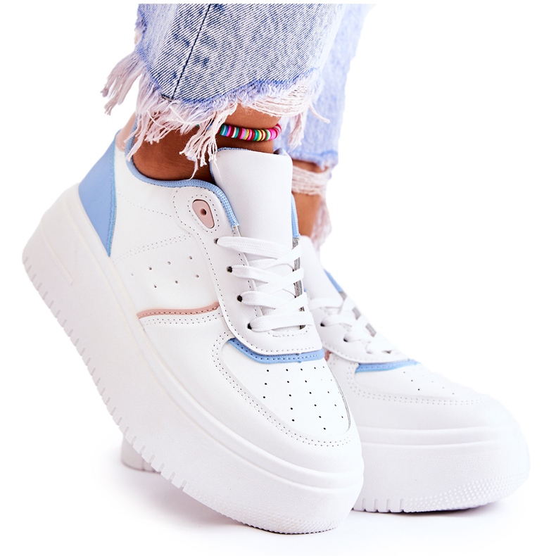 PS1 Chaussures de sport nouées pour femmes Baskets blanches et bleues Manille PS1 Chaussures de sport nouées pour femmes Baskets blanches et bleues Manille