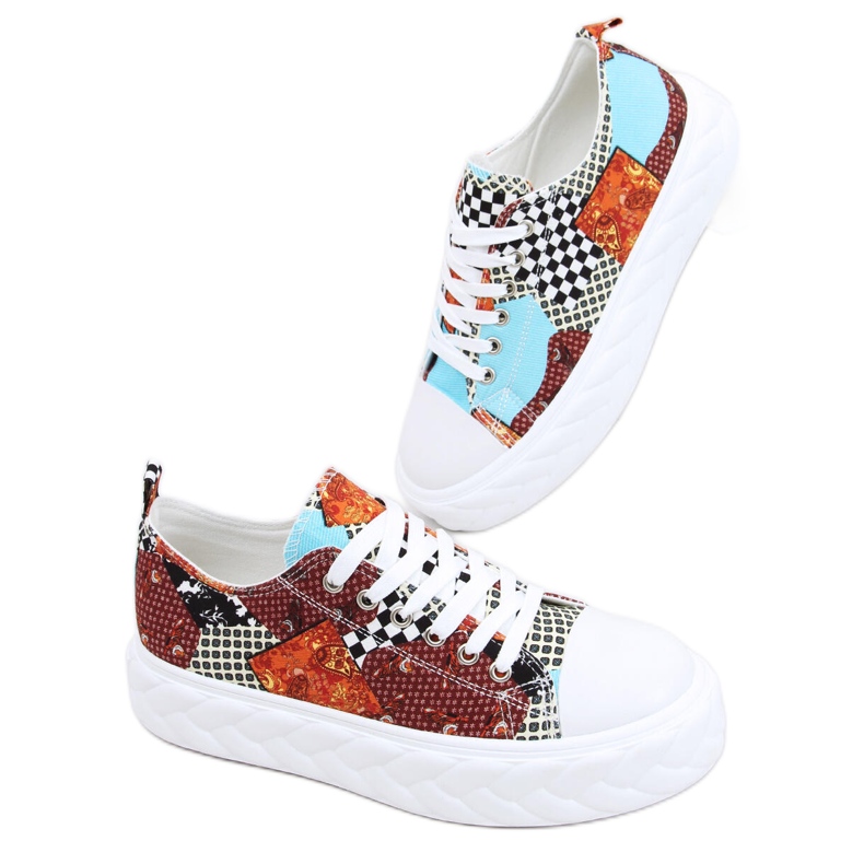 Madi Red Jacquard Weave baskets à semelles hautes multicolore