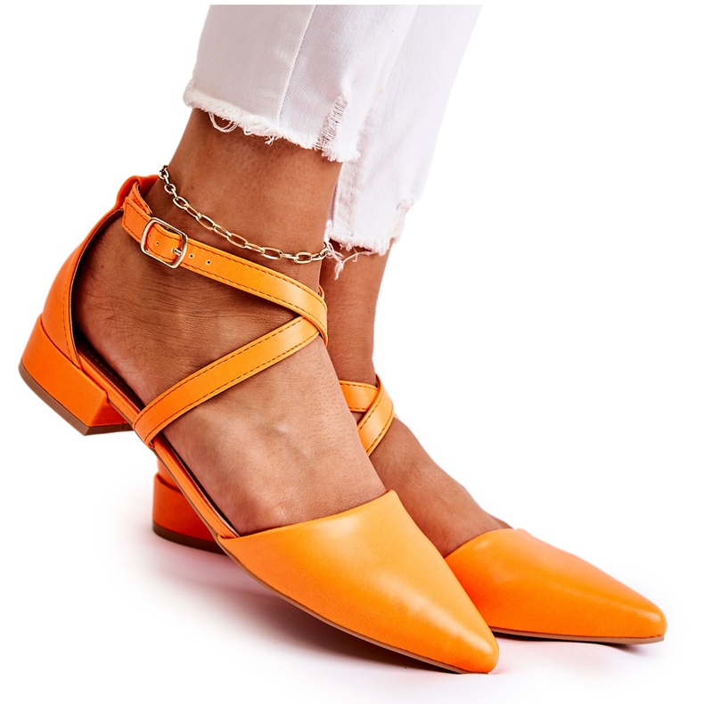 WS1 Escarpins En Cuir Sur Talons Bas Orange Giovanna