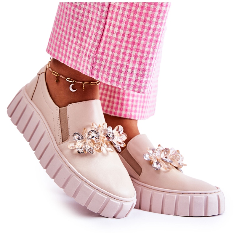 PA2 Baskets à enfiler pour femme en cuir avec décoration Mirana beige