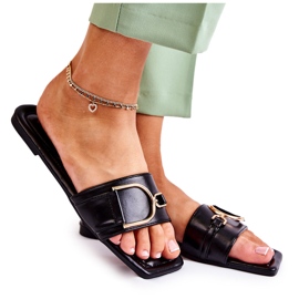 PG2 Pantoufles en cuir classiques pour femmes avec décoration Shilla noire